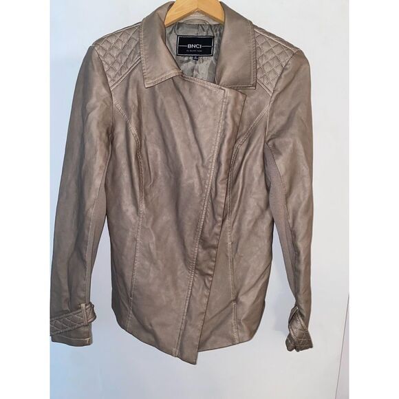 BNCI by Blanc Noir Jacket Women's M dark‎ Beige, Faux Leather Open Front - Picture 6 of 7